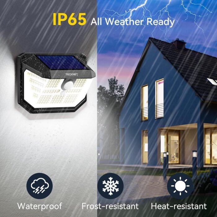 TECKNET 231 LED Motion Sensor Outdoor Lights, 4 Pack, 300° Solar Security Wall Lights, 3 Lighting Modes, IP65 Waterproof, PIR Motion Sensor for Outside, Fence, Garden, Yard, Deck, Garage - Cool White - Image 6