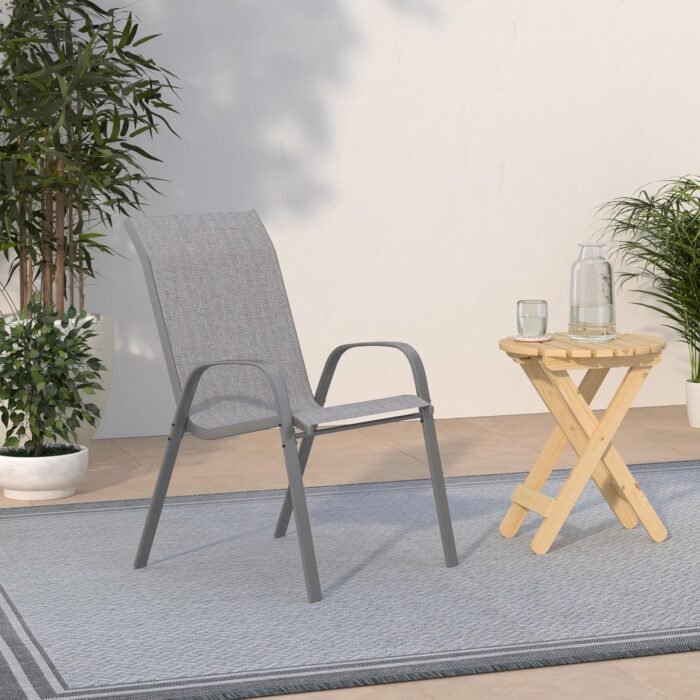 Amopatio Patio Chairs Set of 4, Breathable Garden Outdoor Furniture for Backyard Deck,Outdoor Stackable Dining Chairs for All Weather, Dark Grey - Image 2
