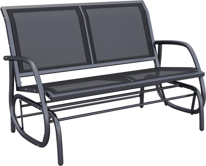 Outsunny 2-Person Outdoor Glider Bench, Patio Double Swing Rocking Chair Loveseat w/Powder Coated Steel Frame for Backyard Garden Porch, Black