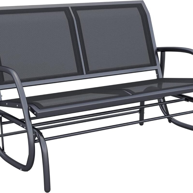 Outsunny 2-Person Outdoor Glider Bench, Patio Double Swing Rocking Chair Loveseat w/Powder Coated Steel Frame for Backyard Garden Porch, Black