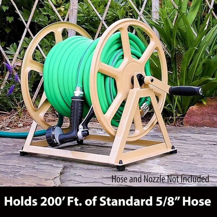 Liberty Garden 709 Steel Wall/Floor Mounted Hose Reel, Holds 200-Feet of 5/8-Inch Hose - Tan, 17.6 x 22 x 15 - Image 4