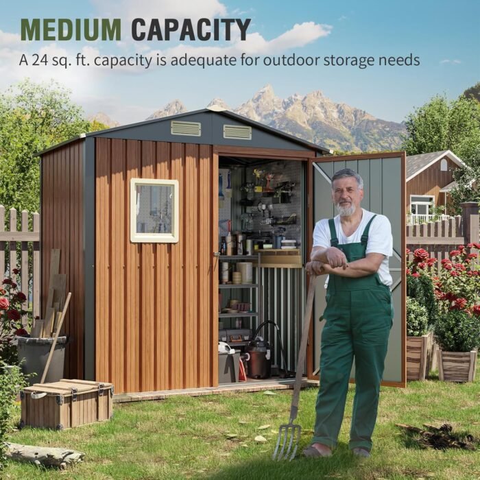 Outdoor Storage Shed 6x4 Ft, Lockable Metal Garden Shed with Window, Tool Shed Tiny House Vertical Outside Storage Building for Backyard, Lawn, Patio, Bike - Image 2