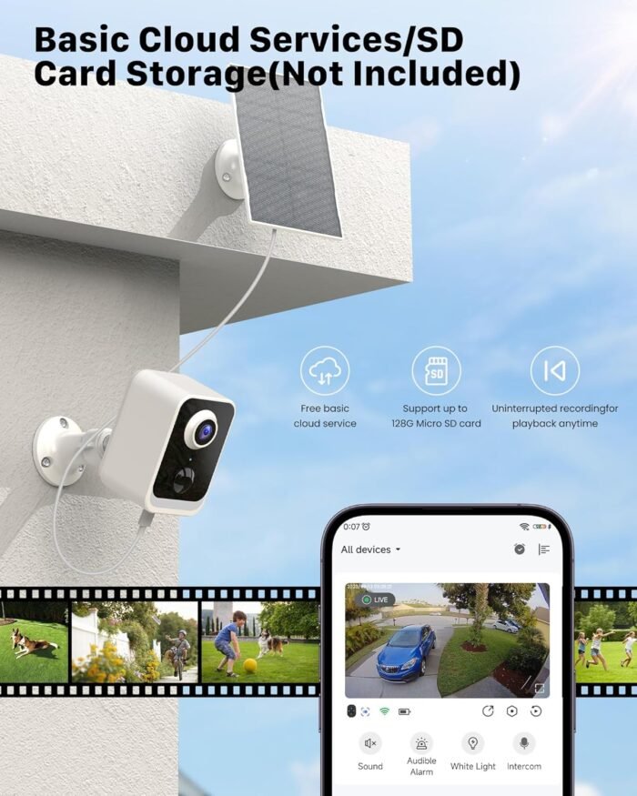 Security Cameras Wireless Outdoor Solar: Battery Power Cameras for Home Security WiFi Seguridad Camara System Kit Surveillance Monitor with Motion Sensor Flood Light Alarm & Color Night Vision - Image 8