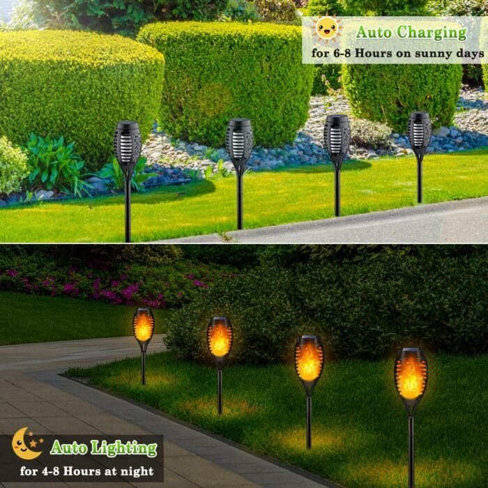 Outdoor Solar Lights, 6Pack Solar Torch Lights with Flickering Flame, Solar Garden Lights Waterproof, Solar Powered Outdoor Lights for Yard, Solar Tiki Torches for Outside-Pathway Garden Decor - Image 3