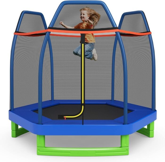 Giantex 7 Ft Trampoline for Kids, Heavy Duty Steel Frame Small Mini Toddler Trampoline, Great Gifts for Boys Girls, Outdoor Indoor Kids Trampoline with Net, for Age 3-8