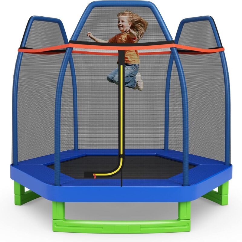 Giantex 7 Ft Trampoline for Kids, Heavy Duty Steel Frame Small Mini Toddler Trampoline, Great Gifts for Boys Girls, Outdoor Indoor Kids Trampoline with Net, for Age 3-8