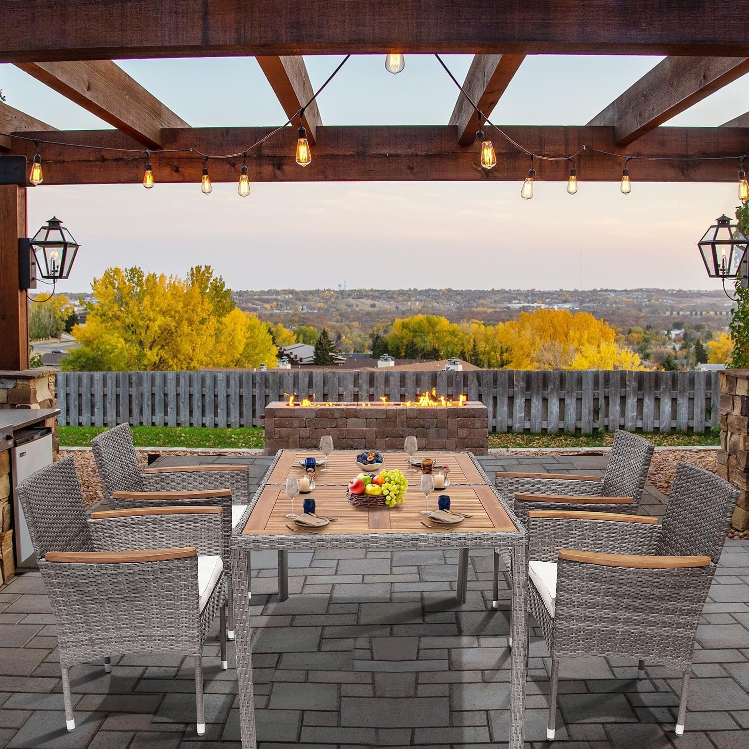 5 Piece Outdoor Patio Table and Chairs Set of 6 Outdoor Dining Set for 6 Patio Dining Sets Patio Furniture Back Yard Outdoor Furniture Set for Outside Patio Garden Poolside Deck,Grey - Image 2