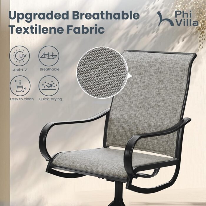 PHI VILLA Patio Swivel Dining Chairs Set of 2, Outdoor Metal Chair with Textilene Mesh Fabric, Patio Chair with Armrest, Black Frame for Patio Deck Garden - Image 5