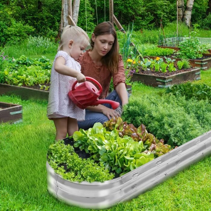 GADI Raised Garden Bed Kit for Vegetables Flower Galvanized Metal Planter Boxs Designed for Easy DIY and Cleaning Not Twist Or Rot (Silver) - Image 6