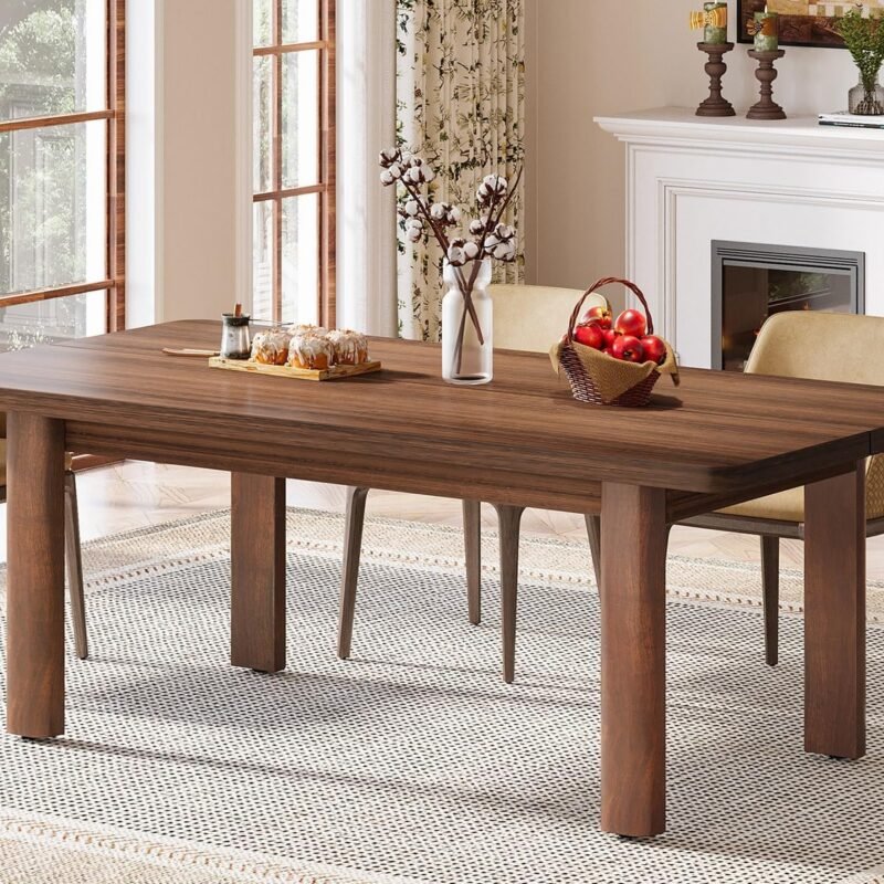 Tribesigns Farmhouse Dining Table for 4-6 People, 63-Inch Wood Kitchen Table with Solid Wood Legs, Rectangular Dinner Table for Dining Room, Kitchen, Living Room