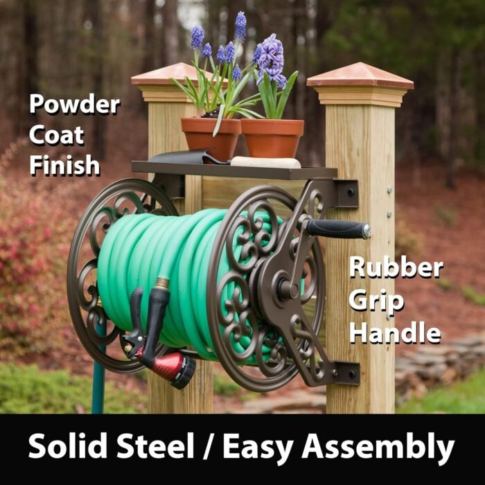 Liberty Garden 708 Steel Decorative Wall Mount Garden Hose Reel, Holds 125-Feet of 5/8-Inch Hose - Bronze - Image 3