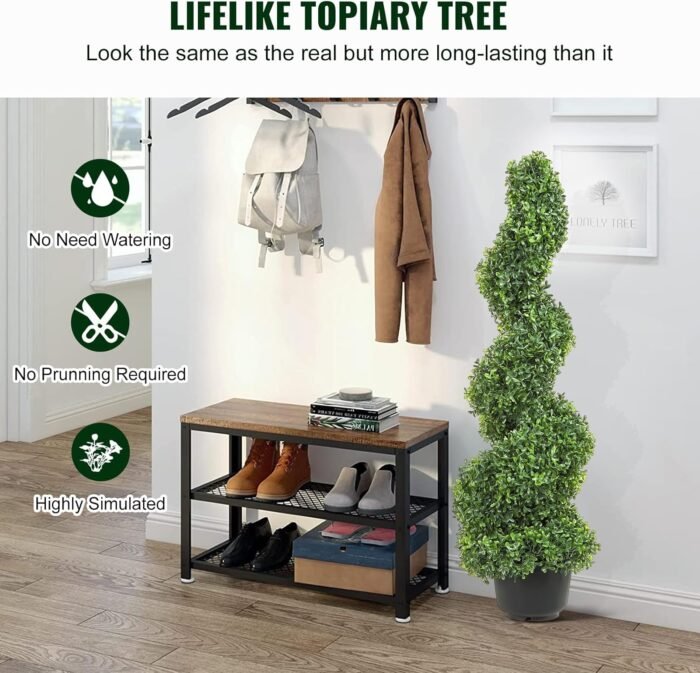 VEVOR Artificial Boxwood Spiral Topiary Trees, 4ft Tall (2 Pieces) Faux Plant Outdoor, All-Year Green Fake Plant with Replaceable Leaves for Decorative/Indoor/Porch/Garden - Image 2