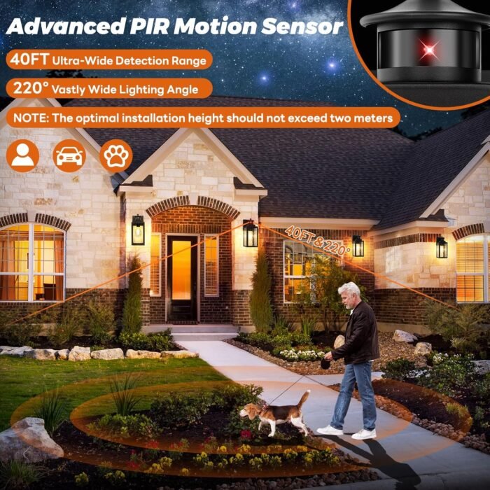 Motion Sensor Outdoor Lights Fixture, Dusk to Dawn Exterior Porch Light Wall Mount with Water-Rippled Glass, Black Modern Outside Wall Sconce Lanterns for House, Garage, Patio, Bulbs Not Included - Image 4