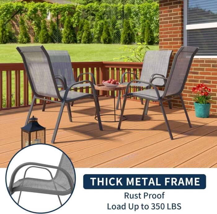 Amopatio Patio Chairs Set of 4, Breathable Garden Outdoor Furniture for Backyard Deck,Outdoor Stackable Dining Chairs for All Weather, Dark Grey - Image 3
