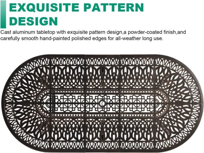 Cast Aluminum 86.6" Oval Patio Dining Table,Outdoor Dining Table for 8-10,Patio Metal Dining Table with Umbrella Hole for Backyard,Garden,Poolside - Image 6