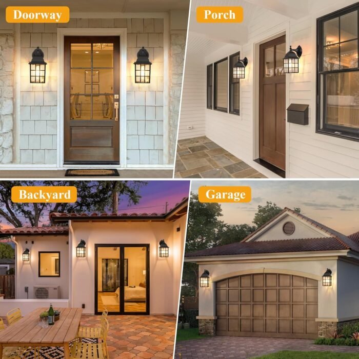 WIHTU 2-Pack Dusk to Dawn Outdoor Wall Lights, Sensor Exterior Light Fixtures, Porch Lights, Black Waterproof Wall Sconces, Outside Lighting for Garage, Front Door - Image 7