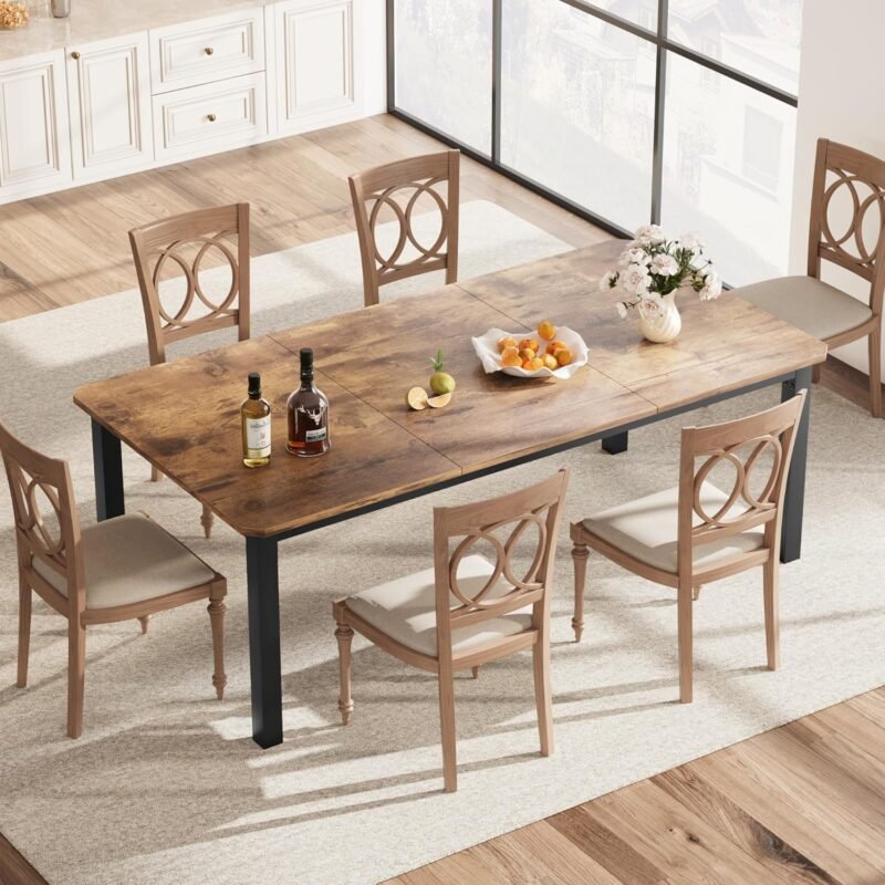 IDEALHOUSE Industrial Dining Table For 6~8 People, 78.7" Long Kitchen Table, Wood Dining Table, Kitchen & Dining Room Table, Rectangle Dining Room Table For 6 Ideal For Dinner Or Meetings -Retro Brown
