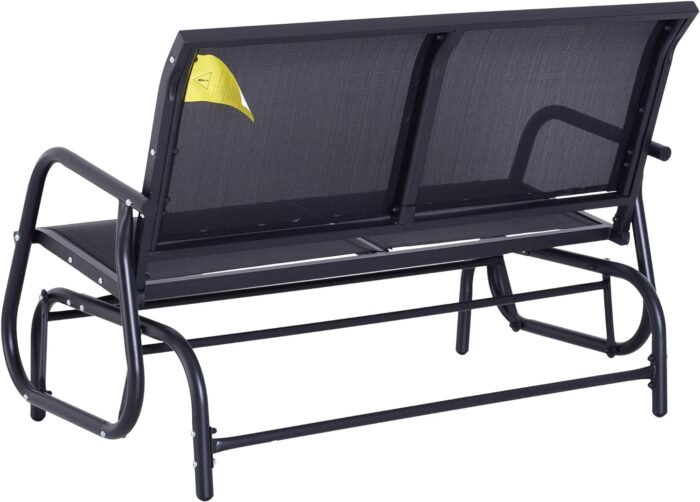 Outsunny 2-Person Outdoor Glider Bench, Patio Double Swing Rocking Chair Loveseat w/Powder Coated Steel Frame for Backyard Garden Porch, Black - Image 8