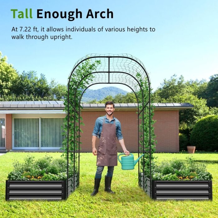 DoCred 3 in 1 Raised Garden Bed with 87in Tall Arch Trellis for Climbing Plants, Galvanized Planter Garden Box Outdoor for Gardening, Climbing Vegetables, Flower, Black - Image 3