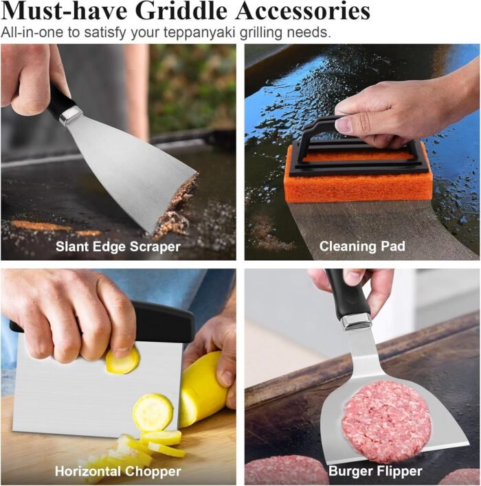 27pcs Blackstone Griddle Accessories Kit, Flat Top Grill Tools for Camp Chef，Hibachi Enlarged Spatula Gift Set with Basting Cover，Burger Press Patty Maker for Outdoor BBQ Teppanyaki - Image 6