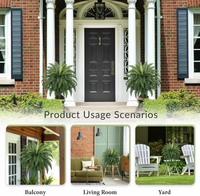 35" Ferns Artificial Bush Plants Large, 2 Artificial Boston Ferns with 39 Fronds for Outdoors Home Decor - Image 5