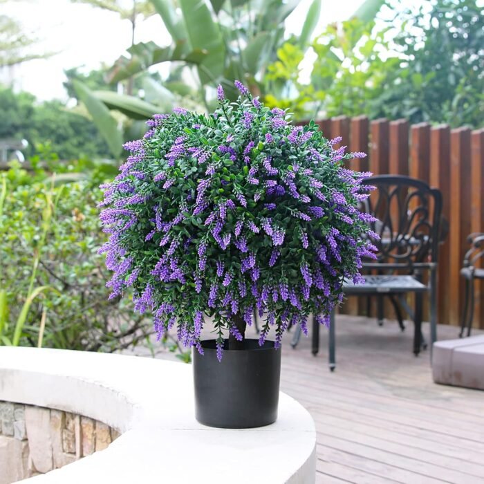 Sunnyglade 21.6” Tall Artificial Lavender Topiary Ball Tree Set of 2 Pack Potted Bushes UV Resistant Potted Plants for Indoor Outdoor Home Garden(Purple) - Image 3