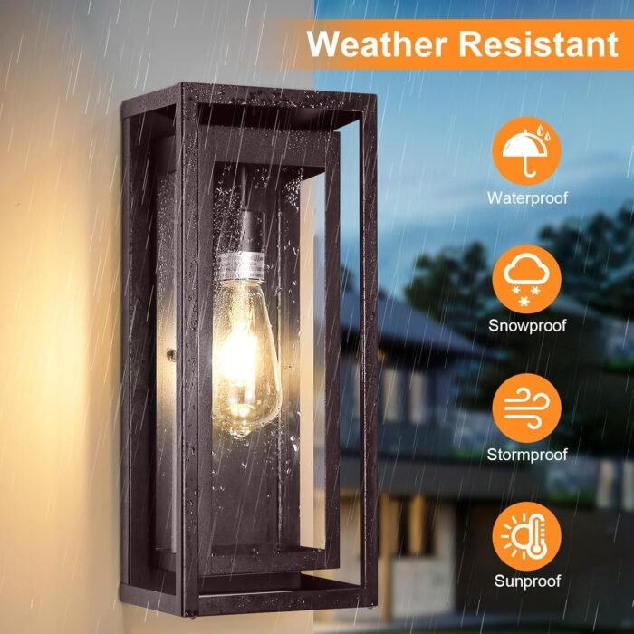 15" Large Oil Rubbed Bronze Outdoor Light Fixture, 2 Pack ORB Outdoor Sconces, Modern Waterproof Outdoor Wall Lights with Clear Glass Shade for Front Door, Porch, Garage - Image 3