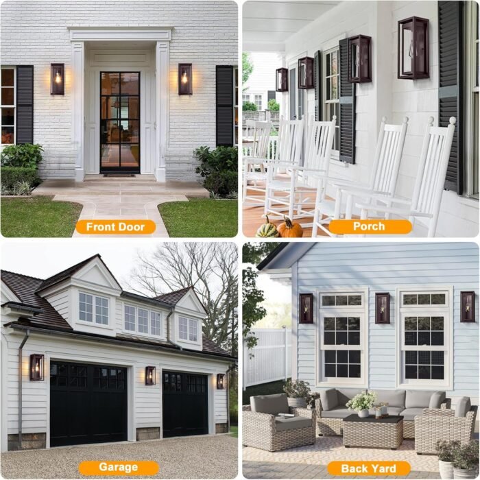 15" Large Oil Rubbed Bronze Outdoor Light Fixture, 2 Pack ORB Outdoor Sconces, Modern Waterproof Outdoor Wall Lights with Clear Glass Shade for Front Door, Porch, Garage - Image 5