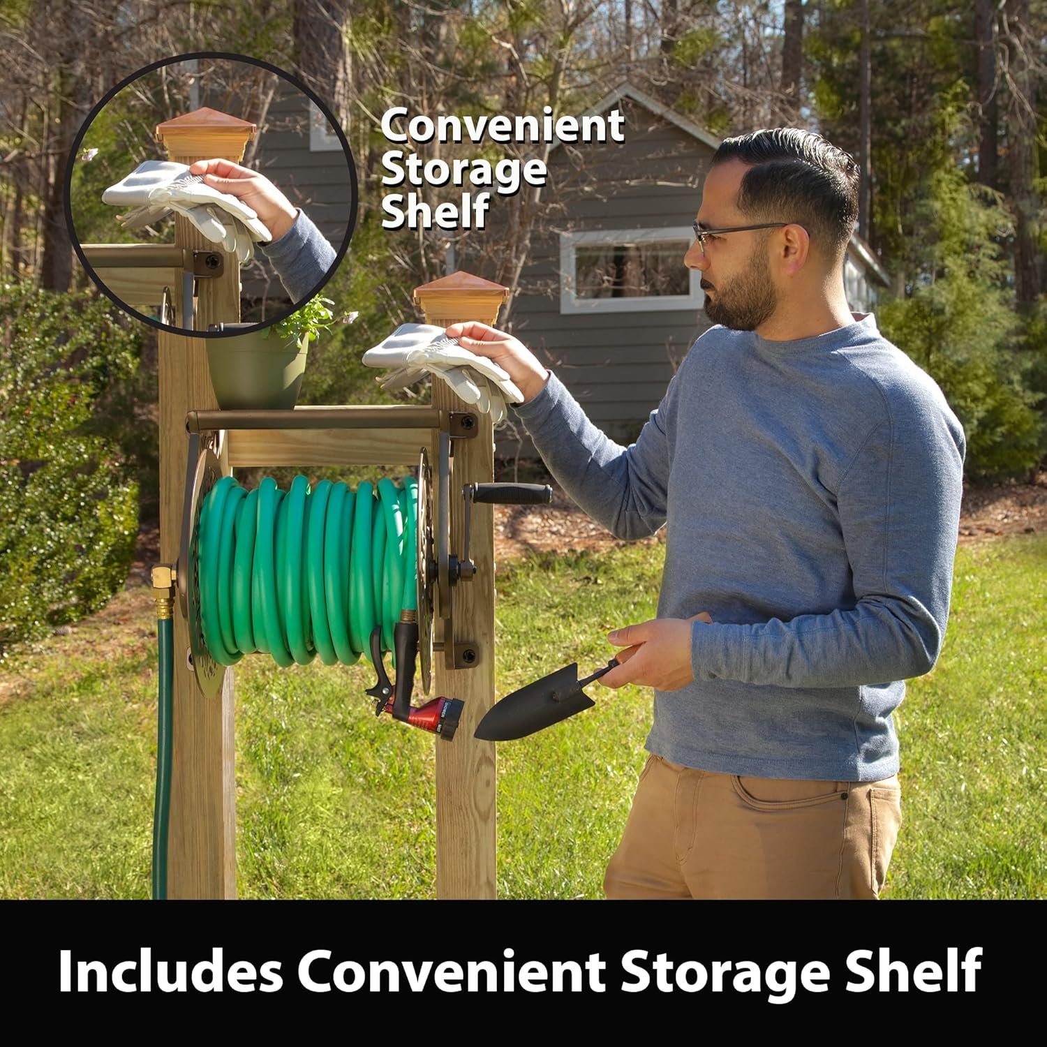 Liberty GARDEN 704 Decorative Cast Aluminum Wall Mount Garden Hose Reel, Holds 125-Feet of 5/8-Inch Hose - Bronze - Image 5