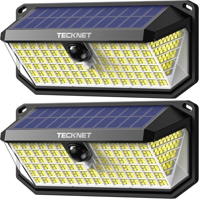 TECKNET 4200Lm 416 LED Solar Motion Lights Outdoor Waterproof, 300° Angle & 3 Lighting Modes Motion Sensor Light Outdoor, 2 Pack Security Solar Lights IP66 for Fence Front Door Yard Deck Garden Garage