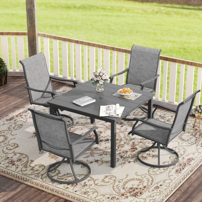 VICLLAX 40.2" Square Patio Dining Table for 4, Outdoor Table with Umbrella Hole, All Weather Metal Patio Table for Lawn Garden, Grey Tabletop - Image 6