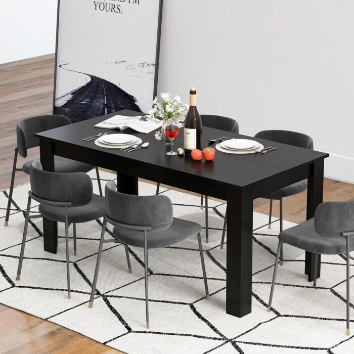 Giantex Dining Table for 6, Wood Rectangular Table, 63" L x 31.5" W x 30" H Large Farmhouse Center Table, Home Furniture Kitchen Table, Modern Dining Room Table, Supporting for 330LBS, Black - Image 8