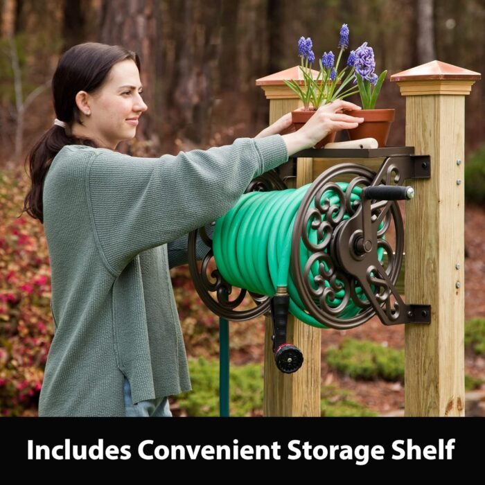 Liberty Garden 708 Steel Decorative Wall Mount Garden Hose Reel, Holds 125-Feet of 5/8-Inch Hose - Bronze - Image 5