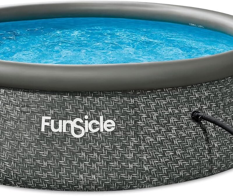 Funsicle 12 Foot by 36 Inch Quickset Round Inflatable Ring Top Outdoor Above Ground Swimming Pool Set with Pump and Cartridge Filter, Dark Herringbone