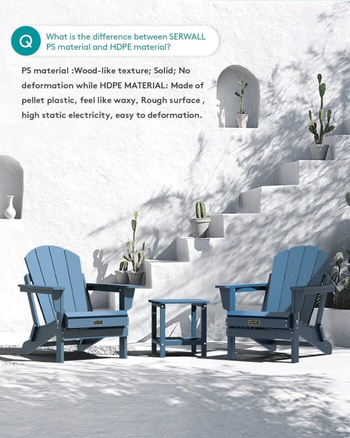 SERWALL Folding Adirondack Chairs Weather Resistant for Outdoor, Patio, Lawn, Garden, Backyard Deck, Fire Pit - Blue - Image 7