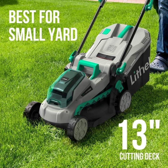 Litheli 20V 13" Cordless Lawn Mower, Electric Lawn Mowers for Garden, Yard and Farm, 5 Heights, with Brushless Motor, 4.0Ah Battery & Charger Included - Image 6