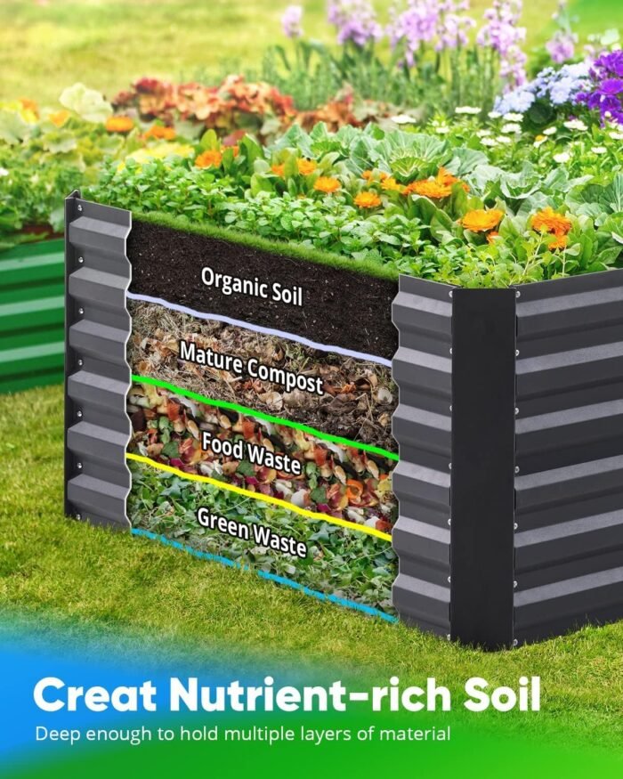 Quictent Galvanized Raised Garden Bed 4x3x2ft Tall Garden Bed Extra Height 22.4" Hold 24cft Soil Outdoor Heightened Planter Box for Deep Root Vegetables Herbs Tomato Cage Included, Dark Grey - Image 4