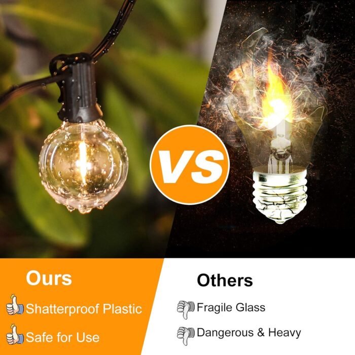 100ft 2-Pack Outdoor G40 LED Globe String Lights Dimmable Waterproof Shatterproof Light Strings with 52 Bulbs Connectable Commercial Hanging Lights for Christmas Patio House Backyard Balcony Party - Image 3