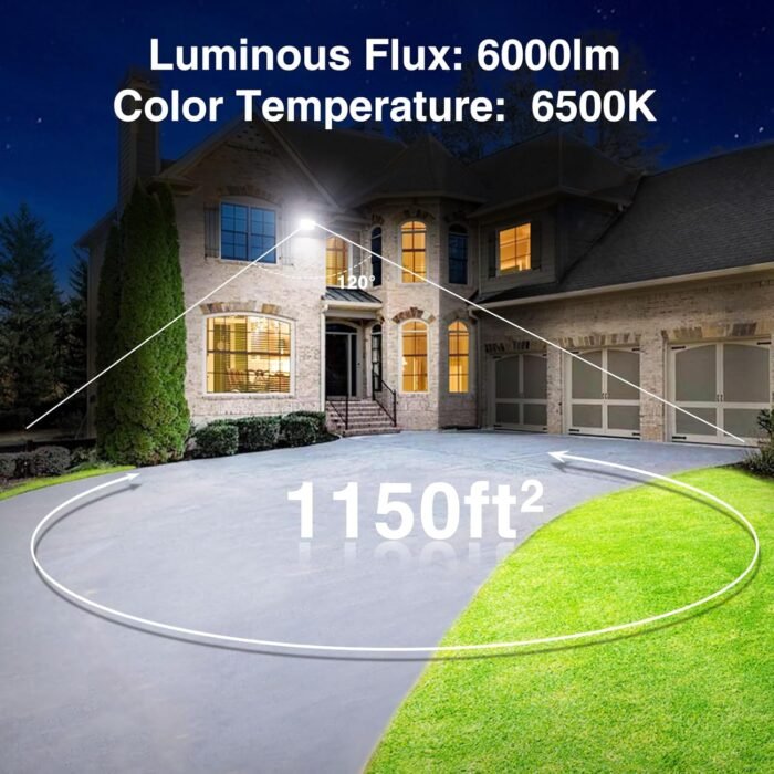 Onforu 60W Flood Lights Outdoor, 6000lm Bright LED Work Light with Plug, 6500K Daylight White LED Flood Lighting, IP66 Waterproof Security Lights Yard Lights for Yard Garage Stadium 2 Pack - Image 2