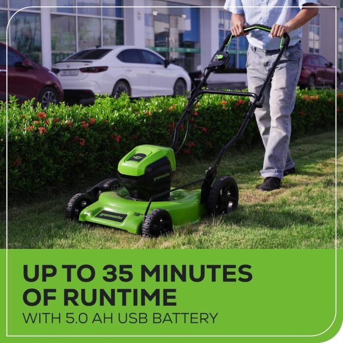 Greenworks 40V 19" Brushless Lawn Mower (High Wheel), 5.0Ah Battery - Image 4