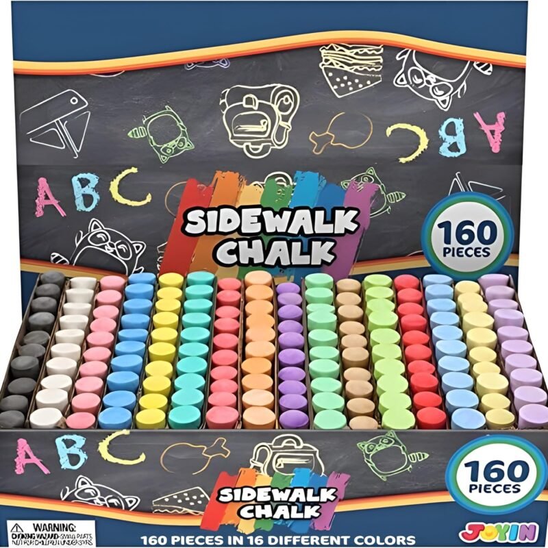 160 PCS Sidewalk Chalks Set Non-Toxic Washable Jumbo Chalk for Outdoor Art Play, Painting on Chalkboard, Blackboard and Playground