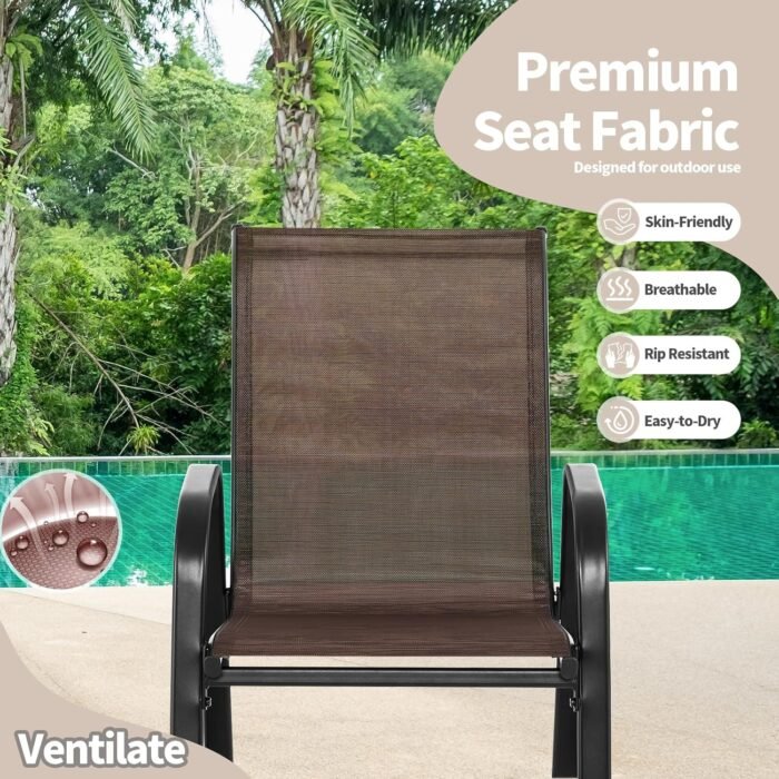 Tangkula Patio Rocking Chair Set of 2, Outdoor Ergonomic Rockers with Breathable Fabric Seat, Gentle Rocking Function, Sturdy Metal Rocker for Front Porch, Backyard, Garden (1, Dark Brown) - Image 6