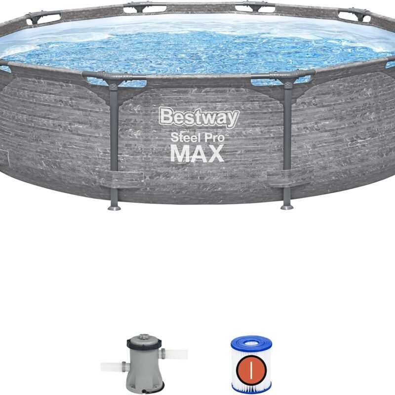 Bestway Steel Pro MAX 10' x 30" Round Above Ground Swimming Pool Set Outdoor Metal Frame Family Pool with Liner and Filter Pump, Gray