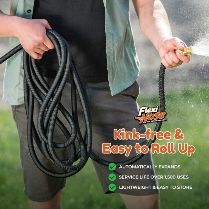 Flexi Hose Lightweight Expandable Garden Hose, No-Kink Flexibility, 3/4 Inch Solid Brass Fittings and Double Latex Core (100 FT, Black) - Image 5