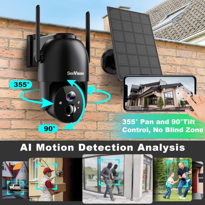 Solar Security Cameras Wireless Outdoor, 2K Battery Powered PTZ WiFi 3MP Security Camera for Home with Spotlight, PIR Motion Detection,Siren, Color Night Vision, 2-Way Talk, SD/Cloud Storage - Image 3