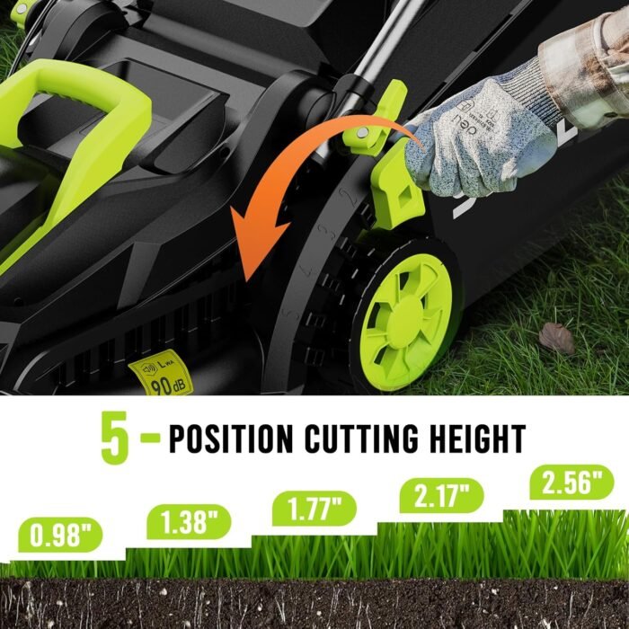 STEELITE 13-Inch Cordless Lawn Mower, 21V 4.0Ah Electric Mower with Brushless Motor, 5-Position Height Adjustment, Lightweight, 8-Gallon Grass Bag, Battery & Charger Included - Image 4