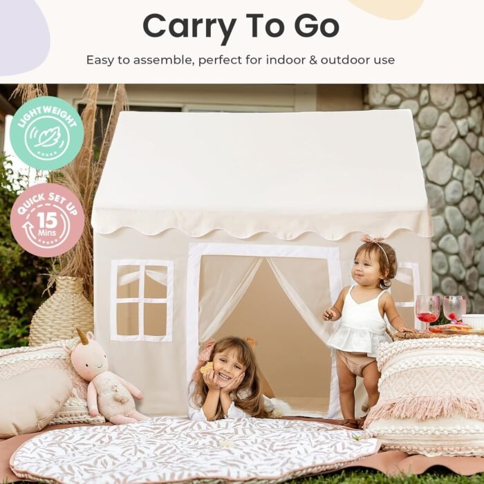 Tiny Land Play Tent with Padded Mat & LED Lights, Kids Tent, Playhouse for Kids, Indoor Bed Tent for Toddler, Toys for 3,4,5,6-Year-Old Girls, Neutral Color Play Room Furniture - Image 5