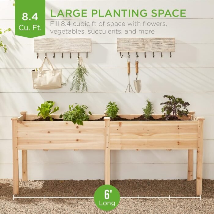 Best Choice Products 72x23x30in Raised Garden Bed, Elevated Wood Planter Box Stand for Backyard, Patio, Balcony w/Divider Panel, 6 Legs, 300lb Capacity - Natural - Image 2