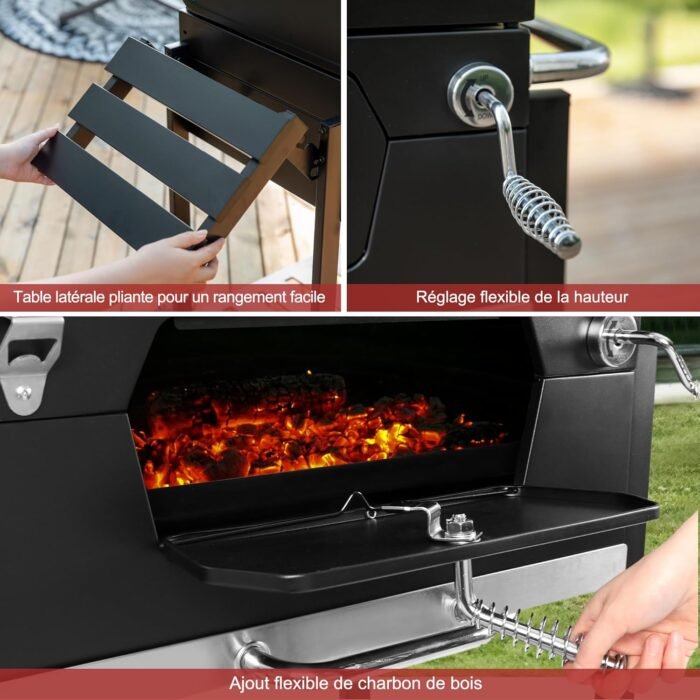 Royal Gourmet CD1824G 24 Inch Charcoal Grill with Foldable Side Table, Outdoor BBQ Grill with 490 Sq. In. Cooking Area for Picnic and Camping Grilling, Black - Image 5