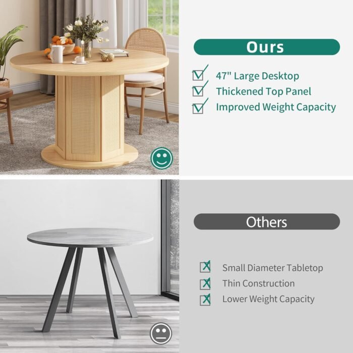 YITAHOME Round Dining Table for 4-6 People Circle Dining Table with Wooden Rattan Base Modern Farmhouse Kitchen Table Round for Dining Room Kitchen Apartment Natural Oak - Image 3